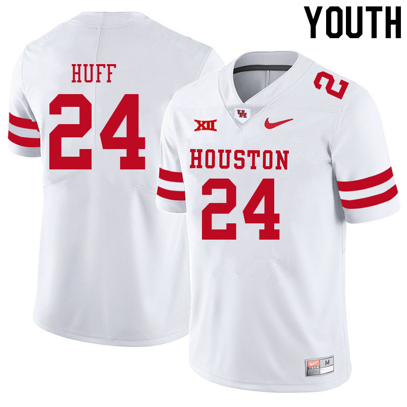 Youth #24 Jett Huff Houston Cougars College Big 12 Conference Football Jerseys Sale-White - Click Image to Close